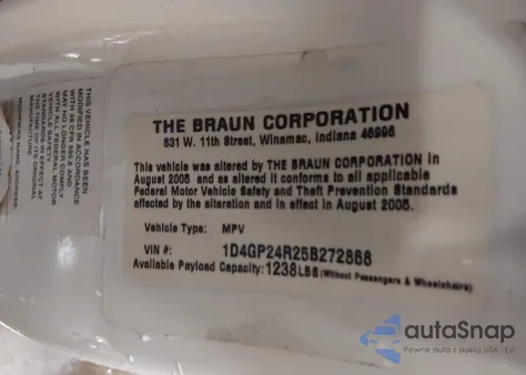 2005 Dodge Grand Caravan Se из США, поврежденный, VIN 1D4GP24R25B272868